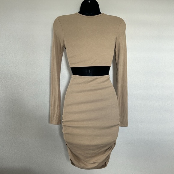 Princess Polly Orani Tan Long Sleeve Ribbed Cut Out Mini Dress - Picture 8 of 11
